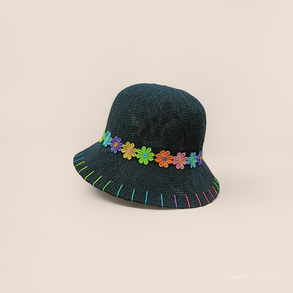 Wholesale of new Japanese-style fresh lace flower brim hats for summer sun protection and outings. Large brim fisherman hats with cutouts Application Scenario