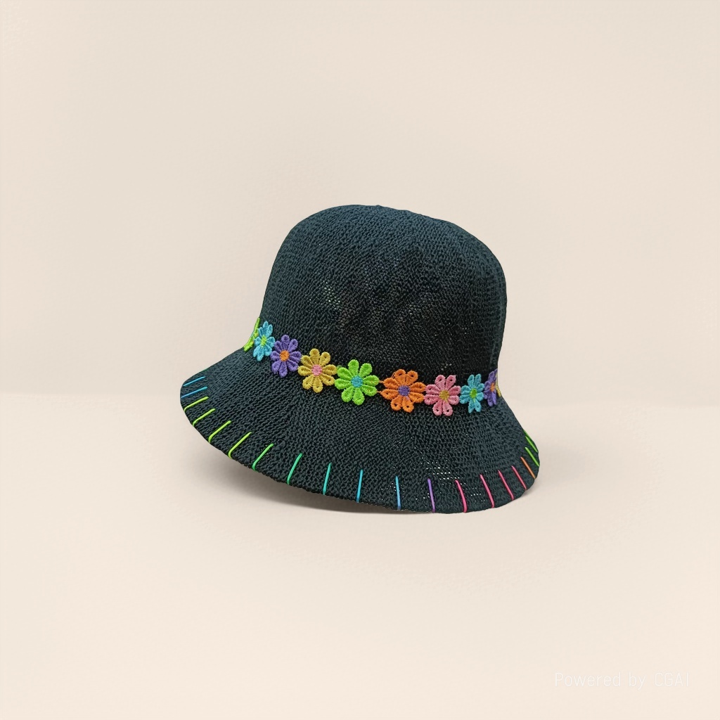 Wholesale of new Japanese-style fresh lace flower brim hats for summer sun protection and outings. Large brim fisherman hats with cutouts Specification image