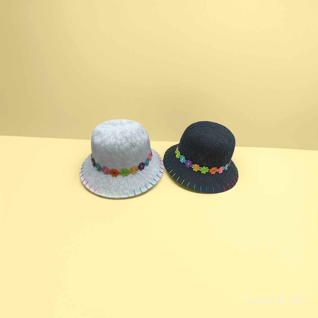 Wholesale of new Japanese-style fresh lace flower brim hats for summer sun protection and outings. Large brim fisherman hats with cutouts Item Picture