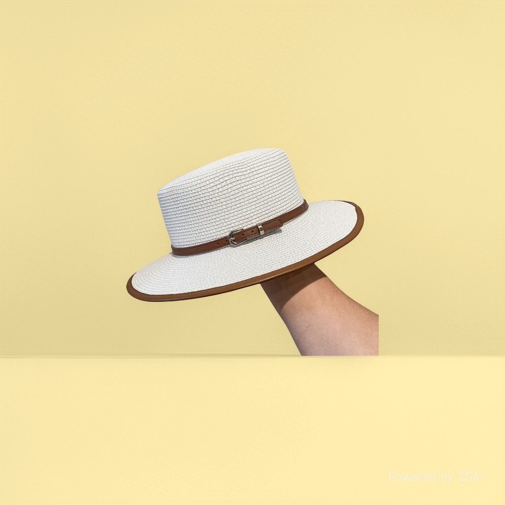 Summer straw hat for women, seaside flat-topped belt, metal buckle top hat, French retro flat-brimmed beach sun protection and shade hat details Picture