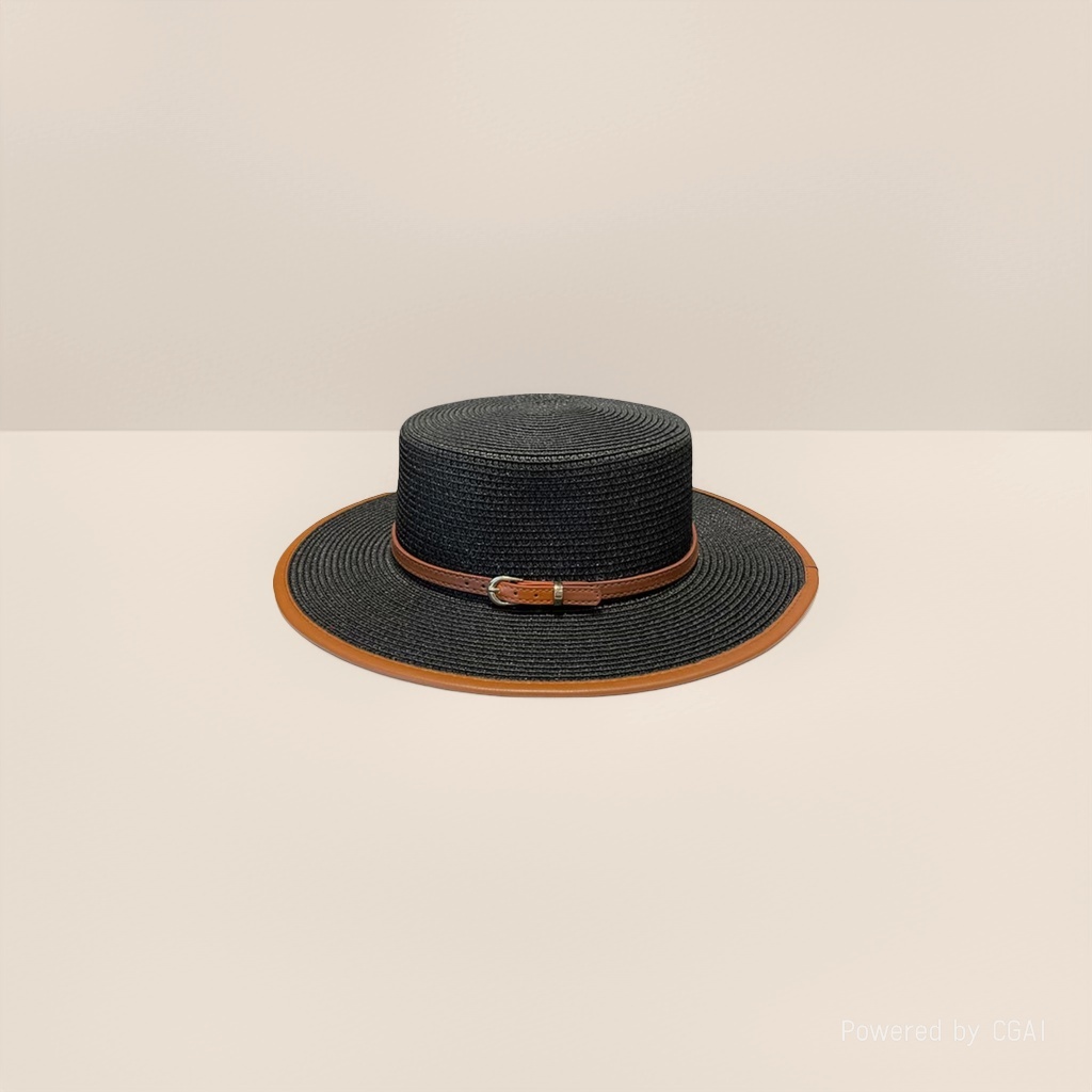 Summer straw hat for women, seaside flat-topped belt, metal buckle top hat, French retro flat-brimmed beach sun protection and shade hat Specification image