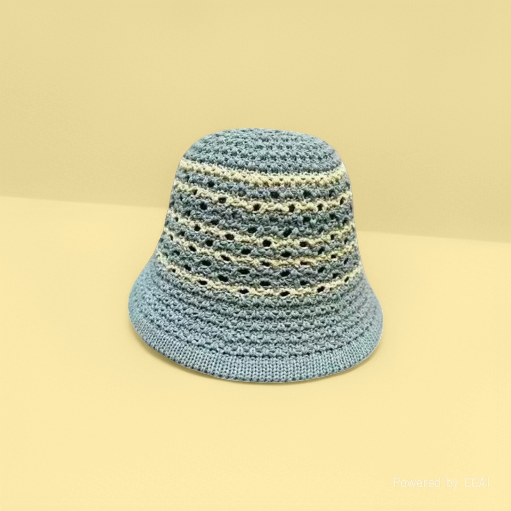 New striped and hollowed-out fisherman hat for women, breathable spring and summer sun protection hat, thin sun hat, fashionable basin hat, bucket hat Item Picture