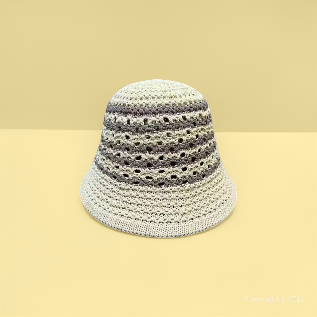 New striped and hollowed-out fisherman hat for women, breathable spring and summer sun protection hat, thin sun hat, fashionable basin hat, bucket hat Specification image