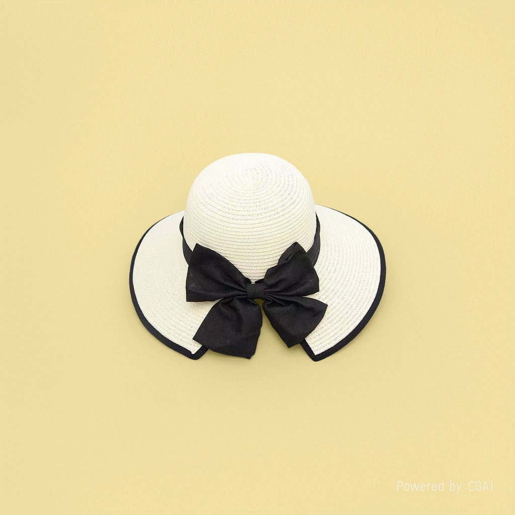 Seaside beach straw hat, women's summer sun protection, large brim sun hat, high-end top hat, French flat-topped straw hat Item Picture
