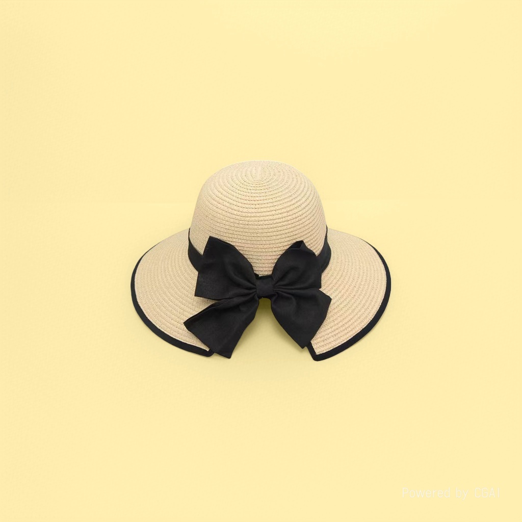 Seaside beach straw hat, women's summer sun protection, large brim sun hat, high-end top hat, French flat-topped straw hat details Picture