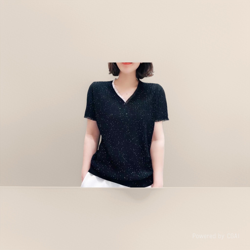Diandian knitted top, short-sleeved V-neck, fashionable and comfortable fabric Application Scenario