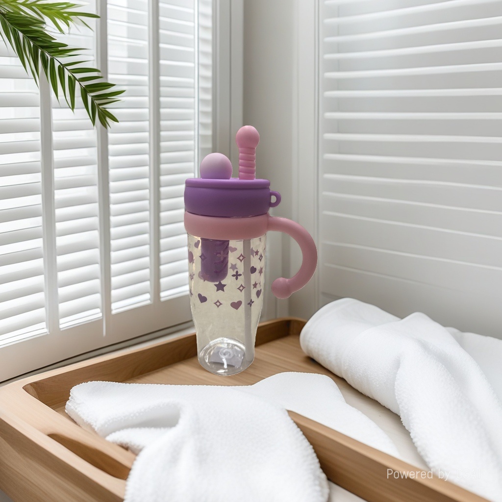 Pink and purple children's straw insulated cup, plastic water cup, summer children's water cup 180ml details Picture