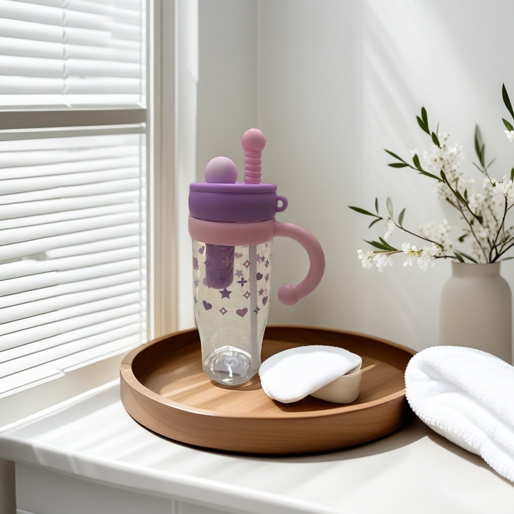 Pink and purple children's straw insulated cup, plastic water cup, summer children's water cup 180ml Application Scenario