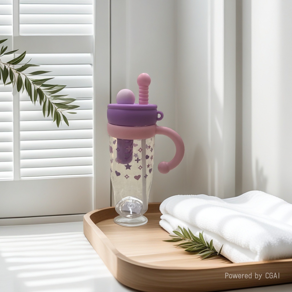 Pink and purple children's straw insulated cup, plastic water cup, summer children's water cup 180ml Specification image