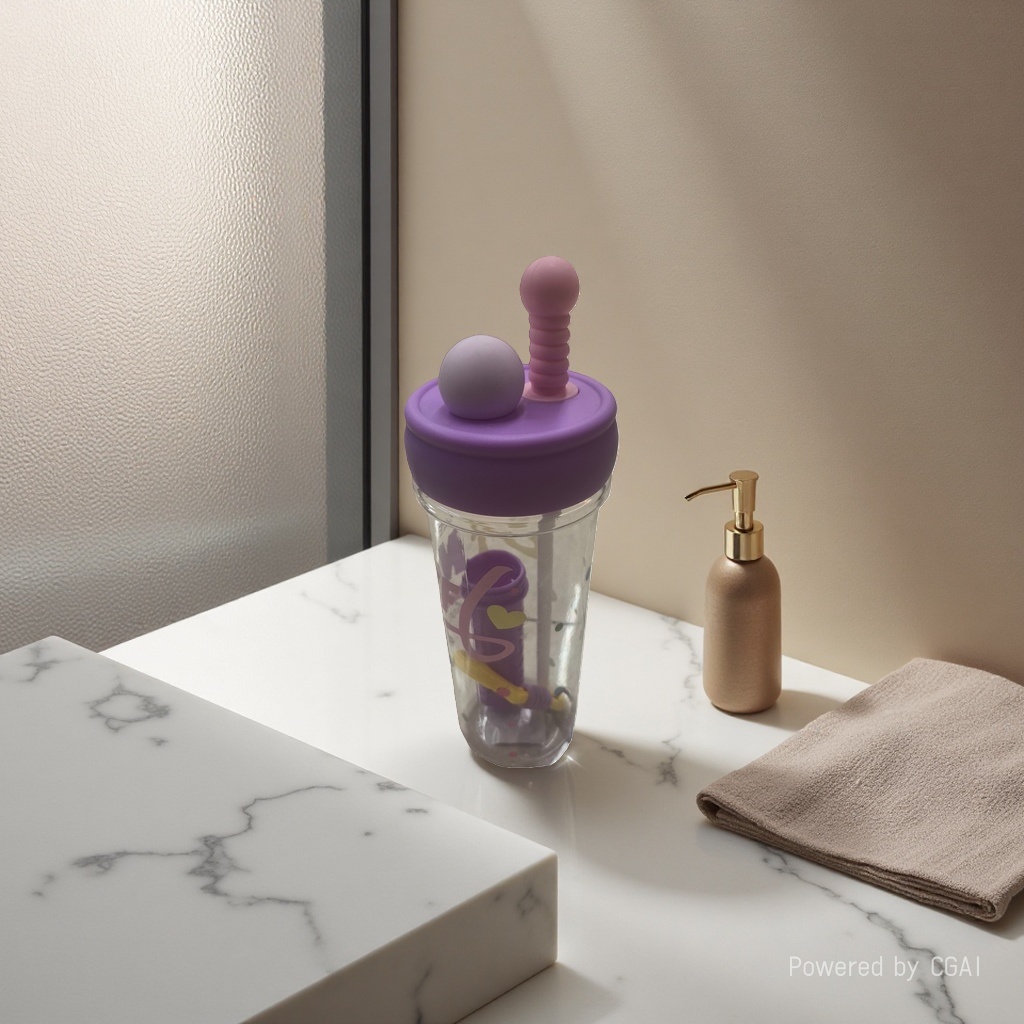 紫色杯盖配透明漱口杯 奶茶杯套幼儿园桌用易拉罐适配
