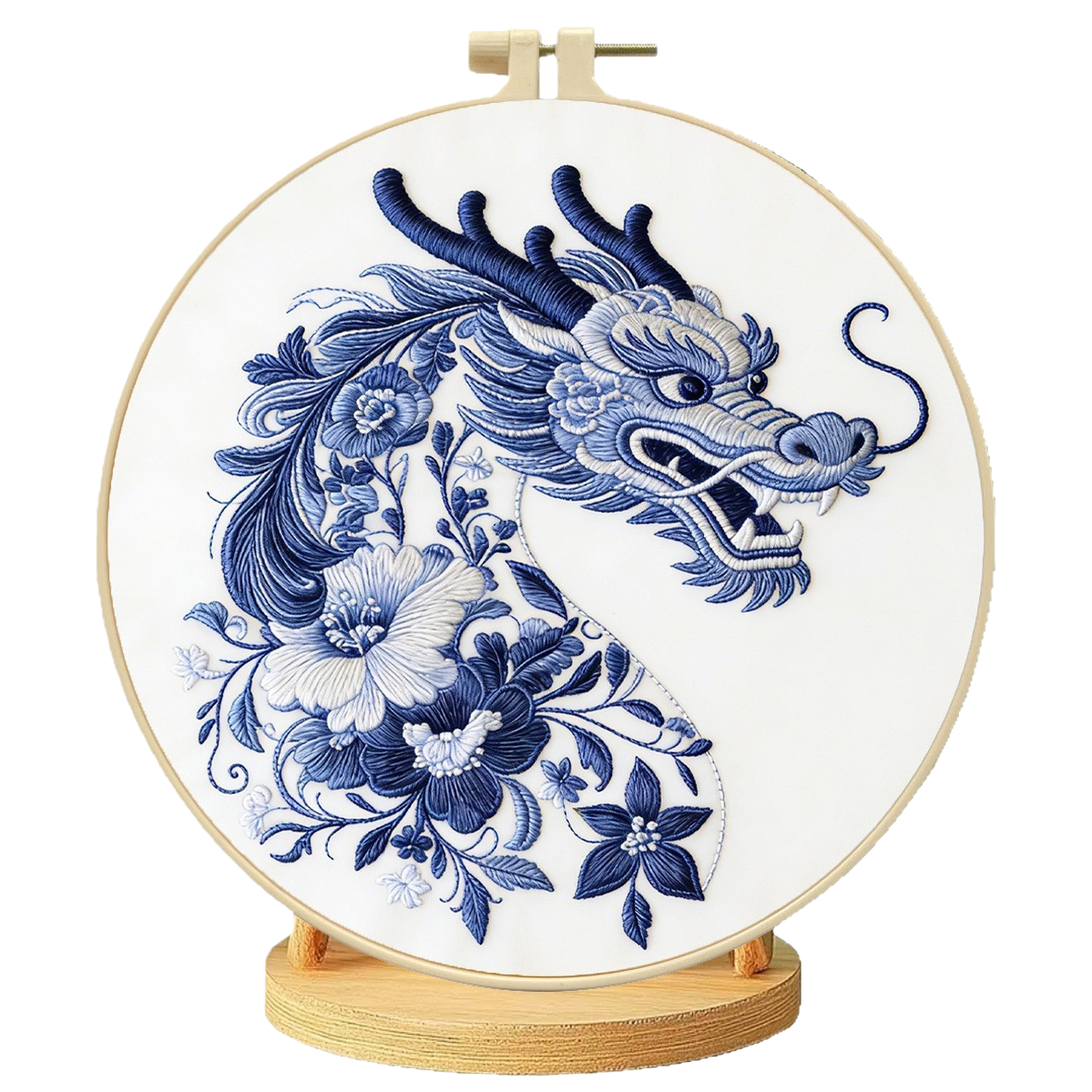 新中式青花龙刺绣画 国风书房玄关装饰手工刺绣成品摆件