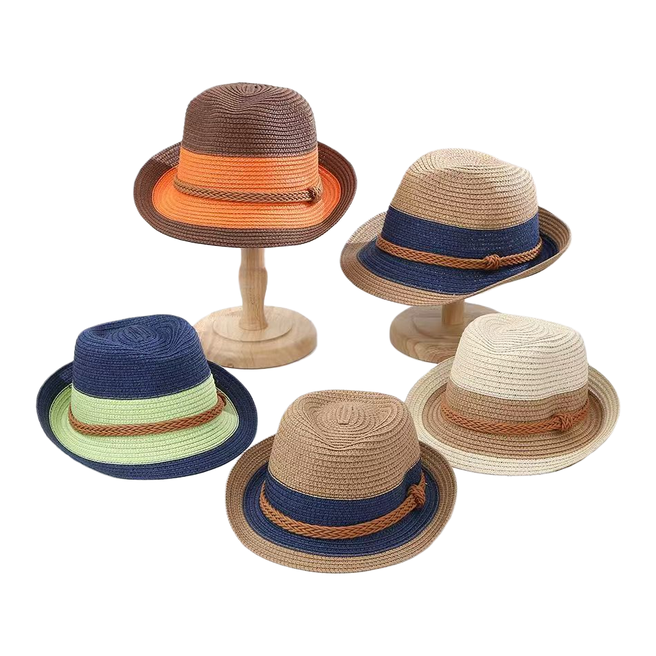 Cross-border trendy color-blocked jazz hats, spring and summer vacation sun-protective top hats, British-style outdoor fashionable beach straw hats