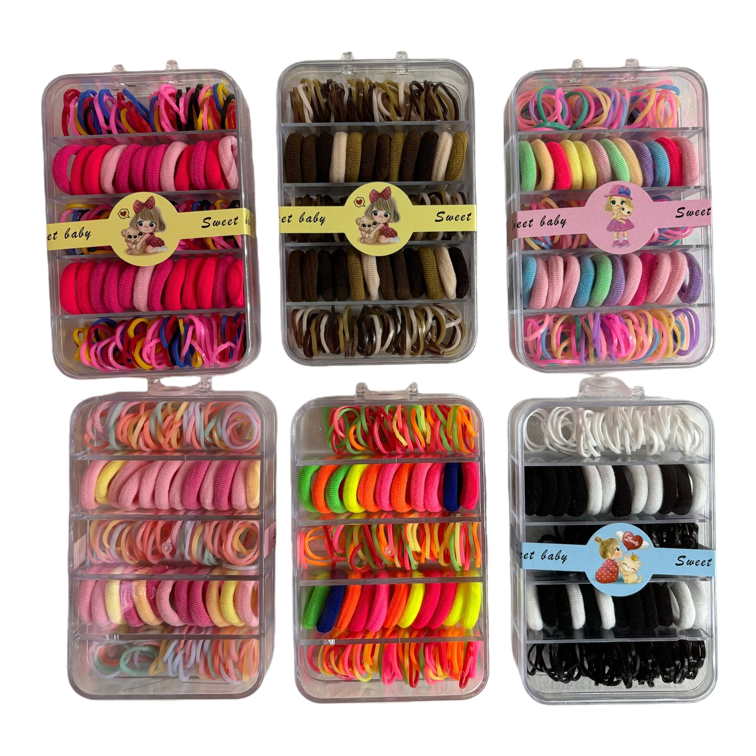 Colorful hair band and rubber band set with handkerchief and transparent box of women's hair accessories 093532470 Item Picture