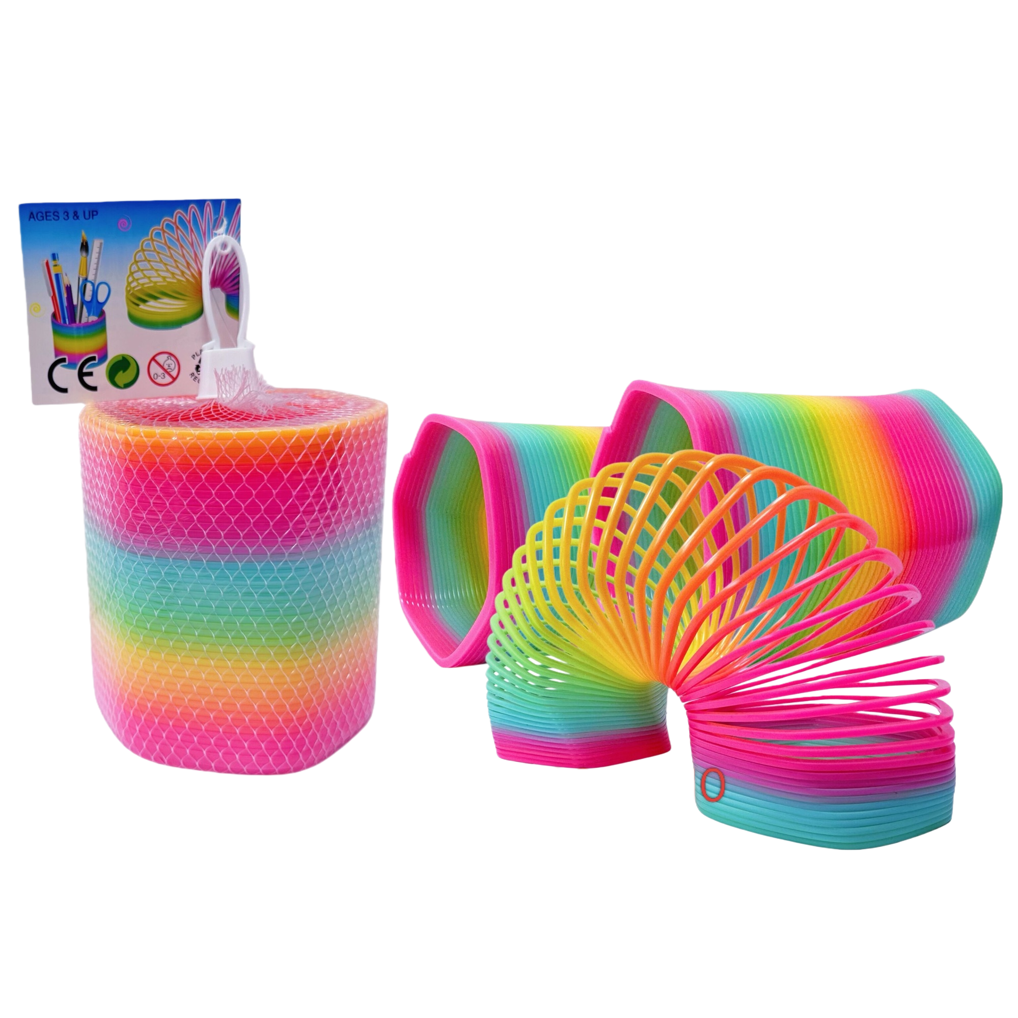 Subei toys: Rainbow ring, colorful spring toy, large hexagonal ring, lollipop tube, hand-thrown parachute, glowing