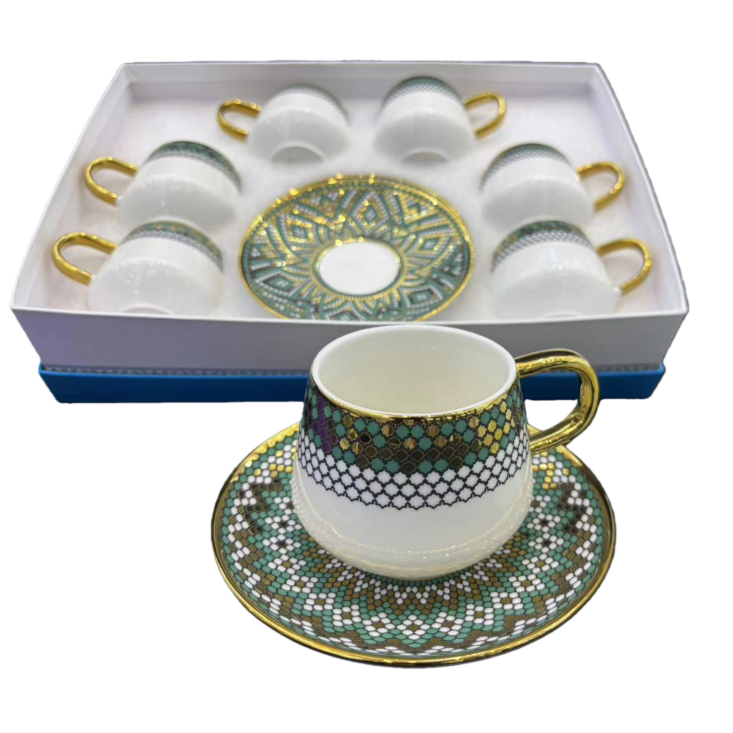 220cc Cross-border wholesale vintage European ceramic coffee cup and saucer set, light luxury special thickened anti-scald ceramic cups Item Picture