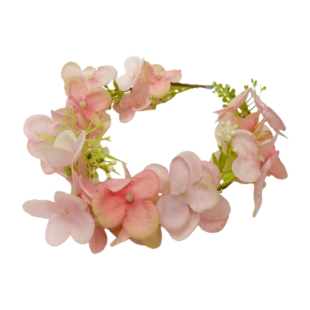 毛线花粉色花朵花环泡芙花花环发饰饰品向日葵白底实物图