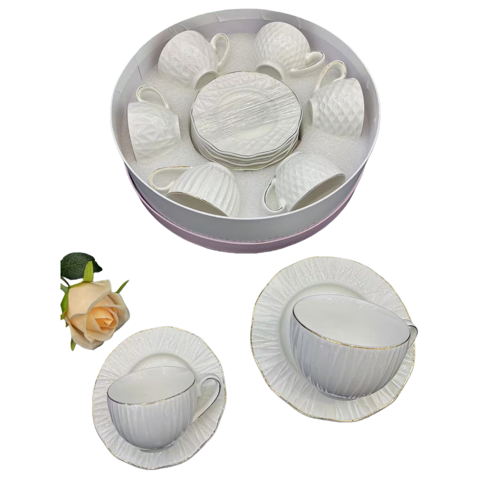 220cc ceramic tableware coffee cup and plate set, grid-patterned mug, milk spoon, European afternoon tea, exquisite large-capacity teapot, ceramic cup, cup 103332425 Item Picture