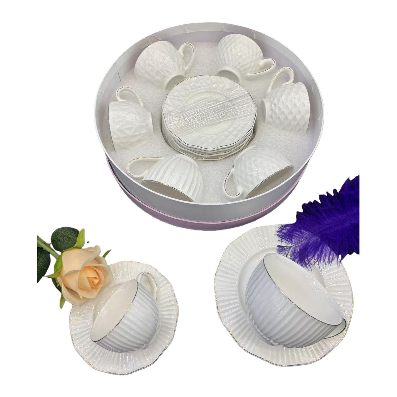 220cc ceramic tableware coffee cup and plate set, grid-patterned mugs, milk spoons, European-style afternoon tea, exquisite ceramic cups Item Picture