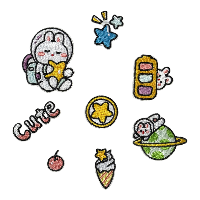 绣花贴布兔子自粘胶刺绣布贴diy图
