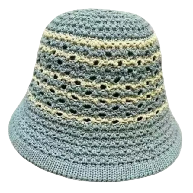 New striped and hollowed-out fisherman hat for women, breathable spring and summer sun protection hat, thin sun hat, fashionable basin hat, bucket hat