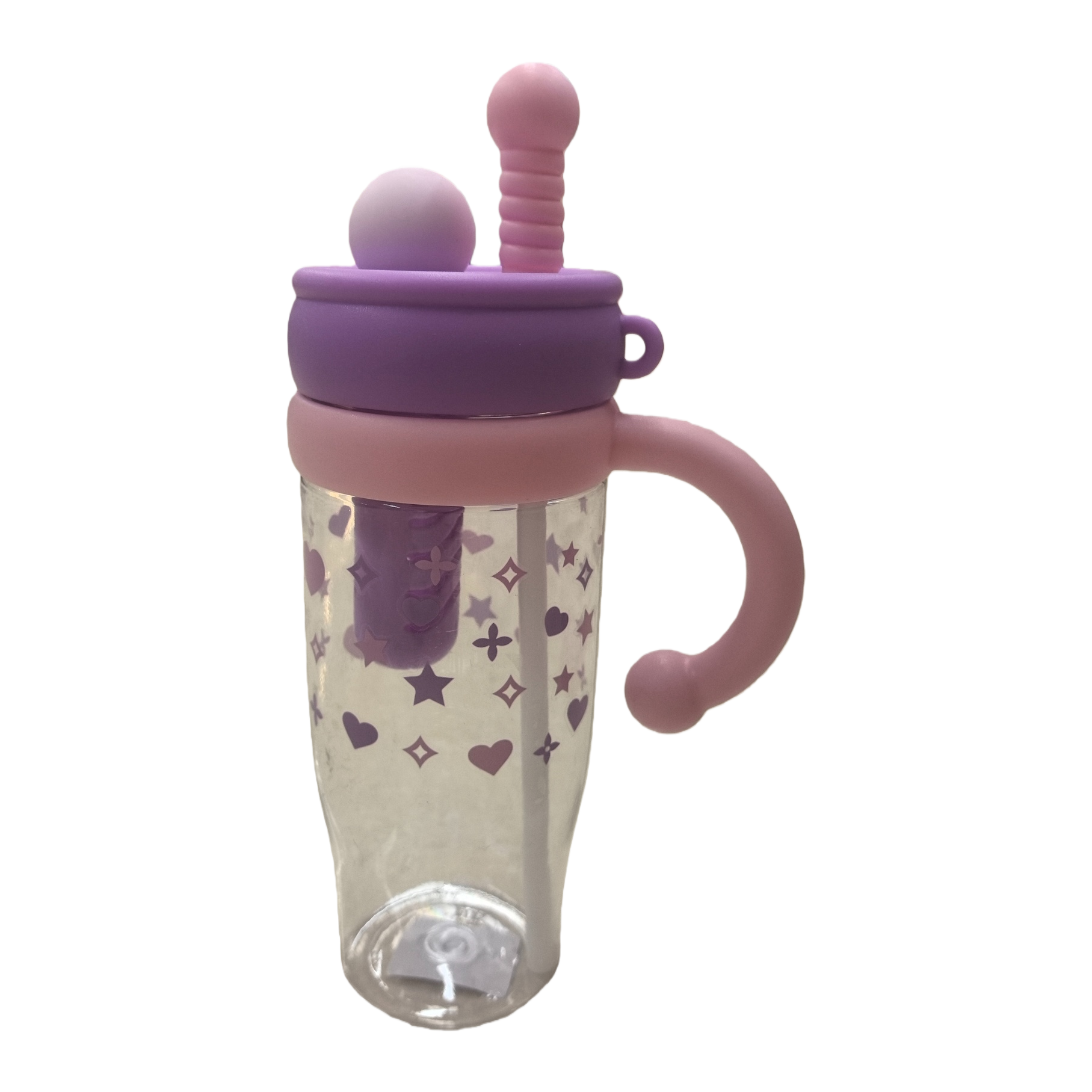 Pink and purple children's straw insulated cup, plastic water cup, summer children's water cup 180ml Item Picture