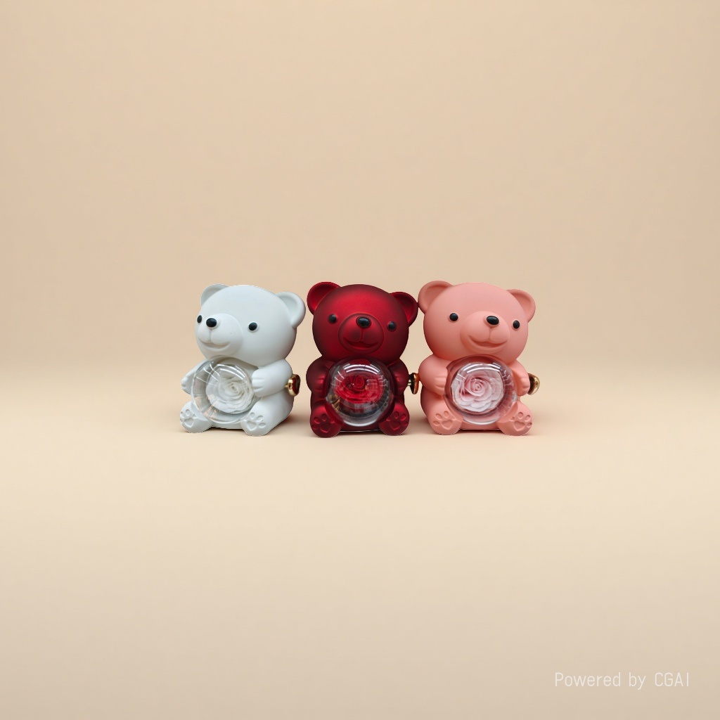 Cute little bear simulation dolls holding rose transparent balls are available in white, red and pink Application Scenario