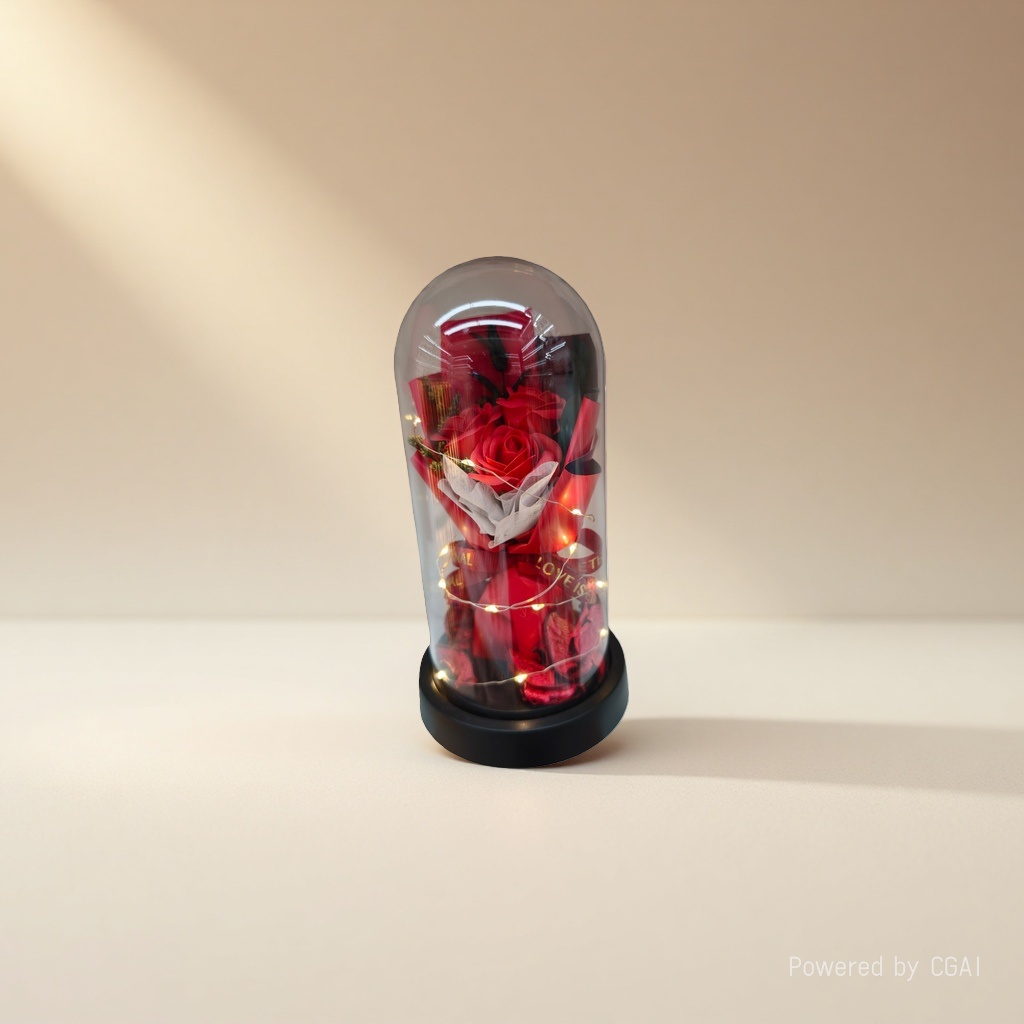 A simulated red rose glass cover with a flowing water ornament Specification image