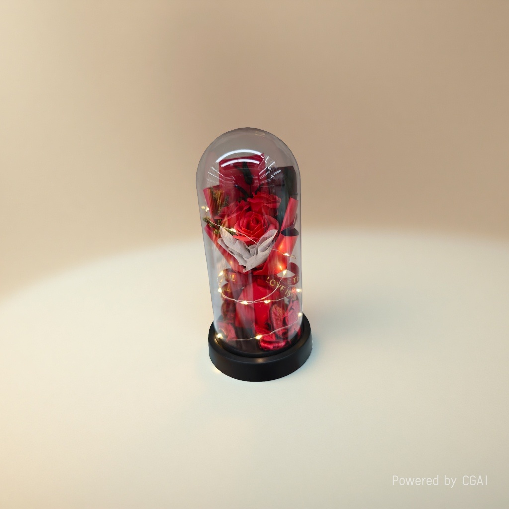A simulated red rose glass cover with a flowing water ornament Application Scenario