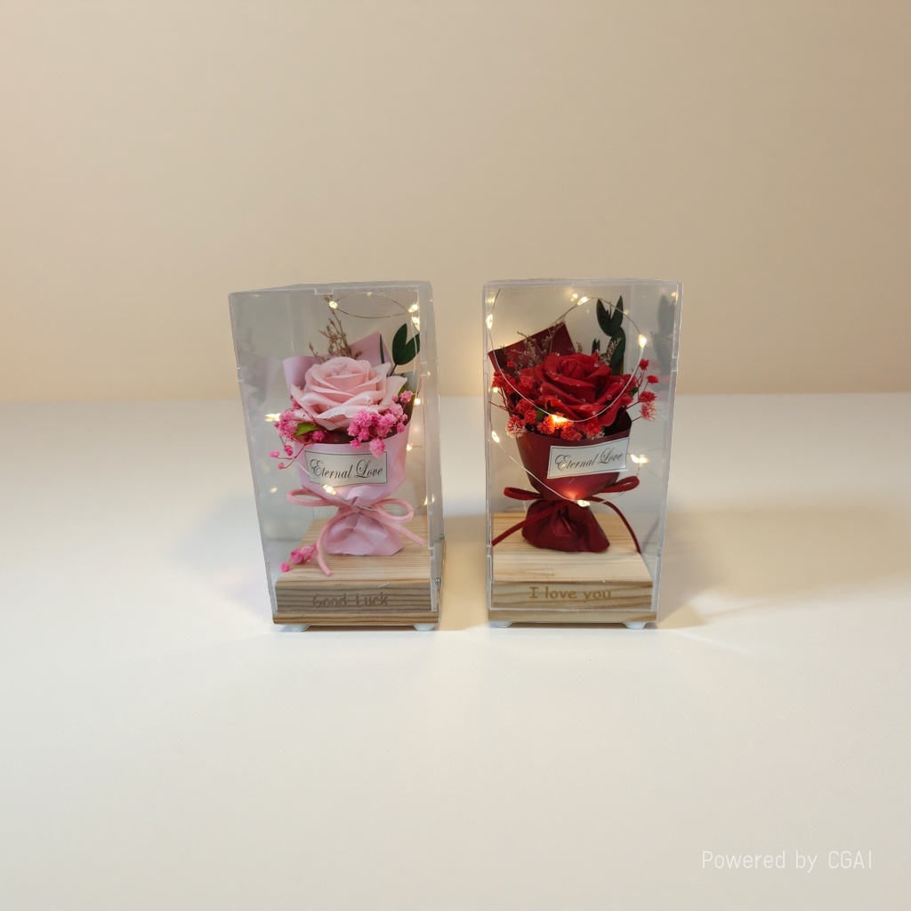 Eternal flower rose gift box, hand-knitted dried flowers with wool