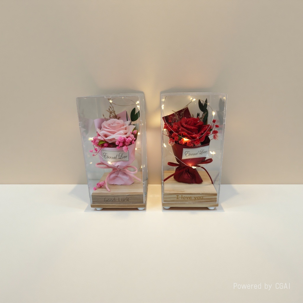 Eternal flower rose gift box, hand-knitted dried flowers with wool details Picture