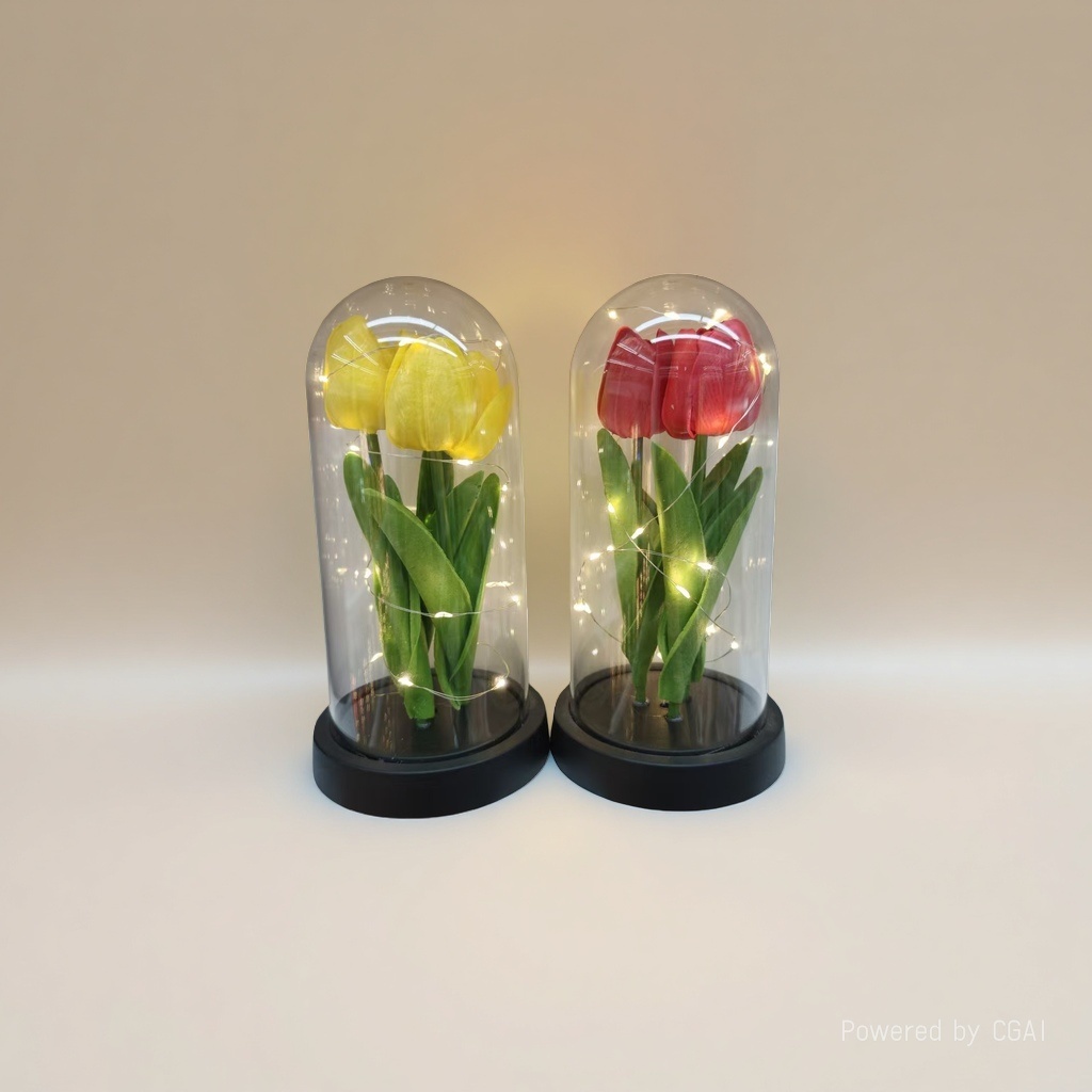 Monet's Garden faux tulip plastic bouquet, glass cover decoration, artificial flowers Application Scenario