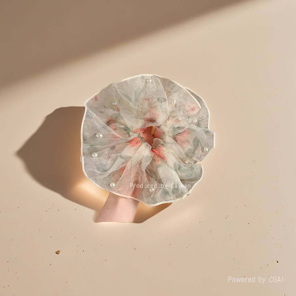 Transparent gauze large intestine hair band, square scarf and hair accessory are fashionable and versatile accessories Application Scenario
