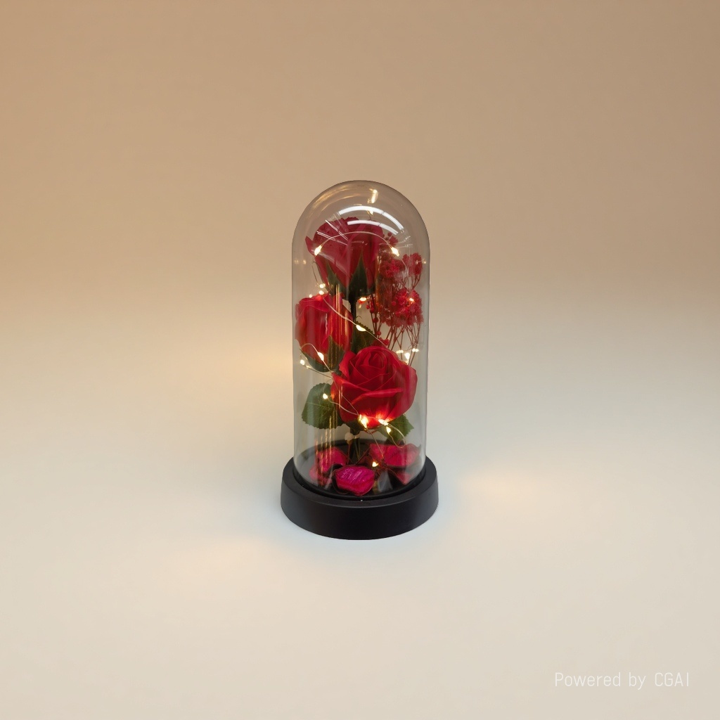 Artificial flower vase with glass cover for roses details Picture