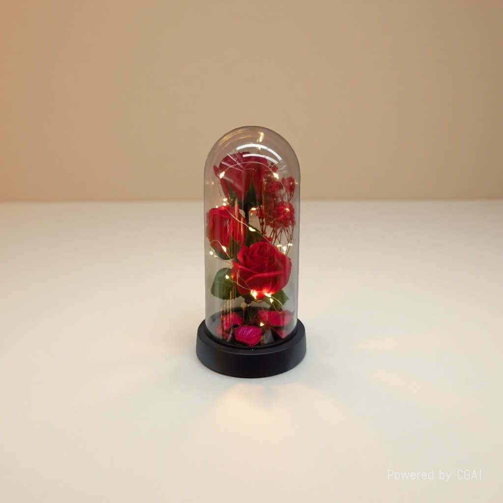 Artificial flower vase with glass cover for roses