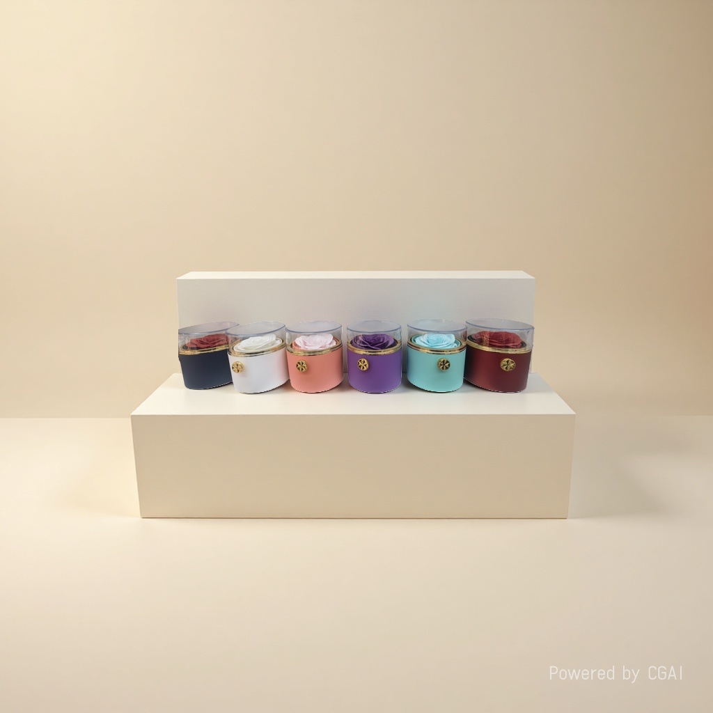 Colorful cylindrical gift boxes, rose gift packaging boxes, gift boxes, paper bags, artificial flowers and simulated flowers details Picture