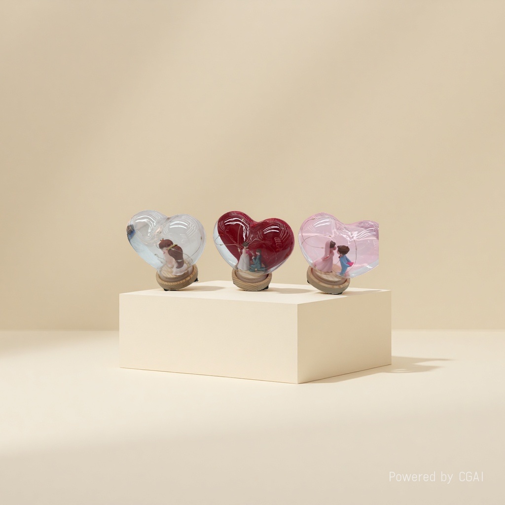 Ocean-themed artificial flowers, heart-shaped glass couple dolls, handcrafted glass handicrafts details Picture