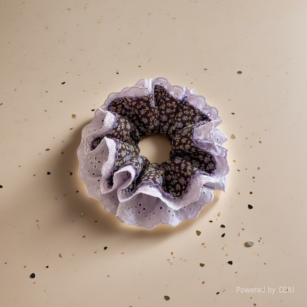 Purple lace-trimmed large intestine hair band, hair accessory and square scarf accessory details Picture
