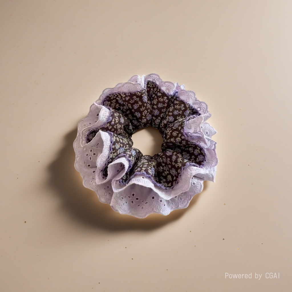 Purple lace-trimmed large intestine hair band, hair accessory and square scarf accessory Application Scenario