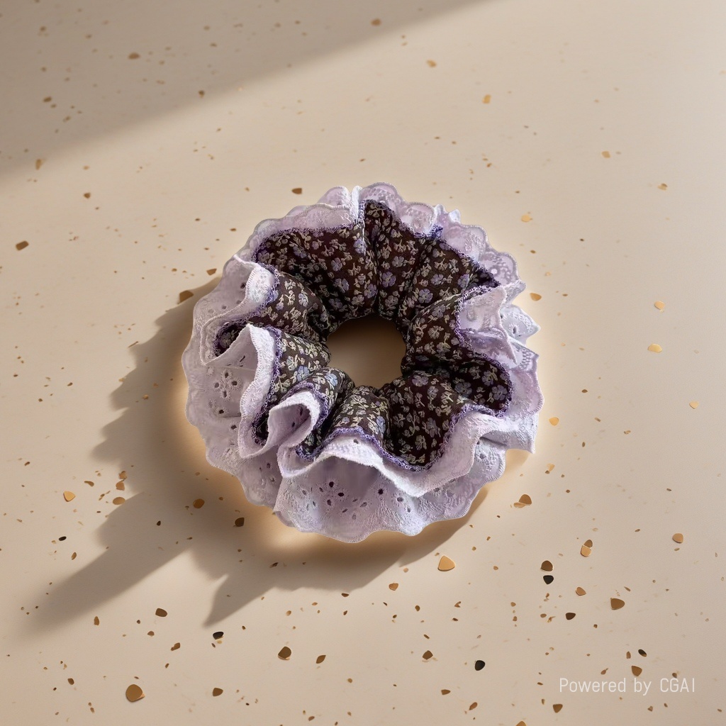 Purple lace-trimmed large intestine hair band, hair accessory and square scarf accessory