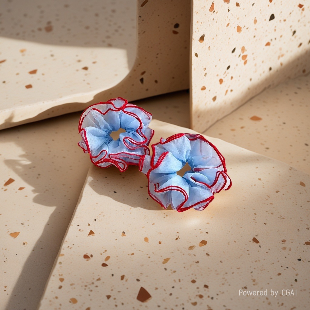 Blue gauze, red border, large intestine hair band, hair accessory, square scarf Application Scenario