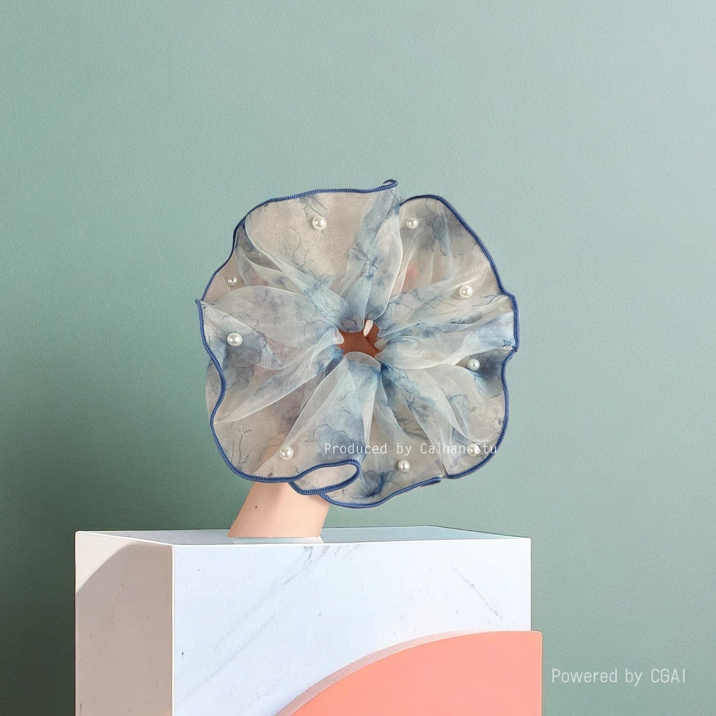 Transparent gauze large intestine hair band, square scarf, hair accessory, fashionable and versatile accessory 094036170 Specification image