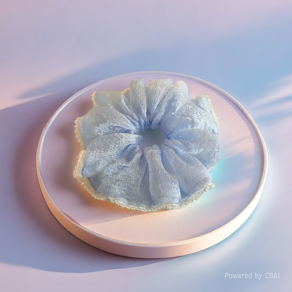 Light blue gauze large intestine hair band, square scarf and hair accessory Application Scenario