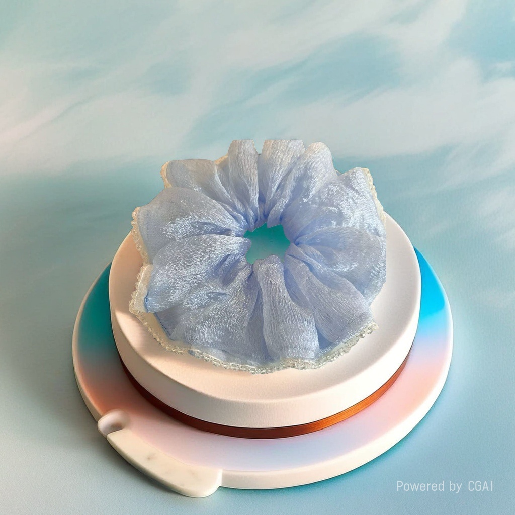 Light blue gauze large intestine hair band, square scarf and hair accessory Specification image