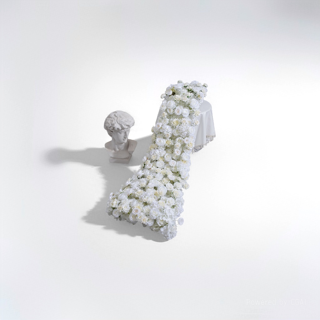 白色玫瑰皱纹纸泡芙花艺制品 花泥花束 母亲节毕业季装饰