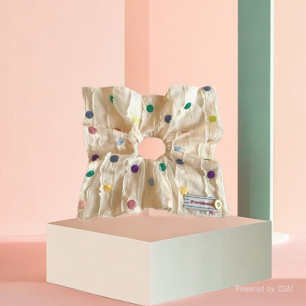 Colorful polka dot square fabric large intestine hair band, square scarf and hair accessory