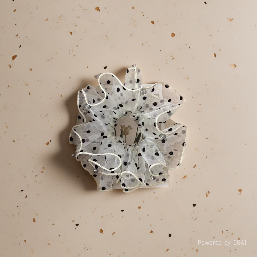 White polka dot gauze large intestine hair band, hair accessory and square cover decoration