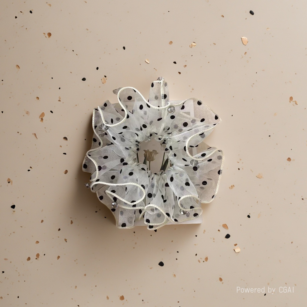 White polka dot gauze large intestine hair band, hair accessory and square cover decoration details Picture