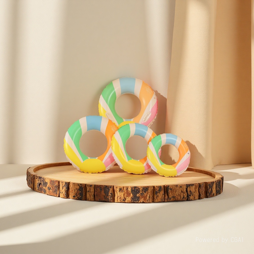 Colorful striped inflatable swimming rings, suitable for children and adults, safe buoyancy, swimming pool, seaside water play Application Scenario