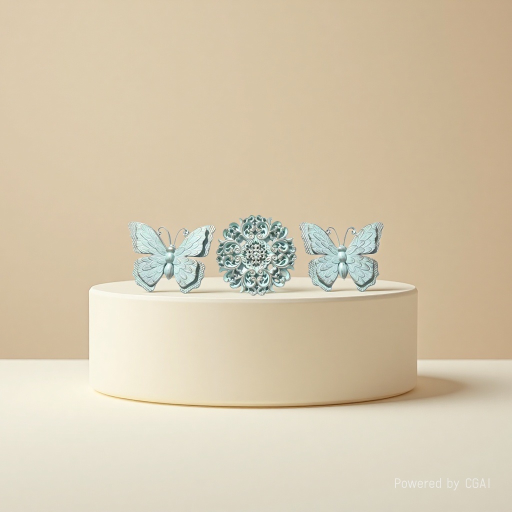 莫奈花园淡蓝色蝴蝶花纹金属工艺品、镜子