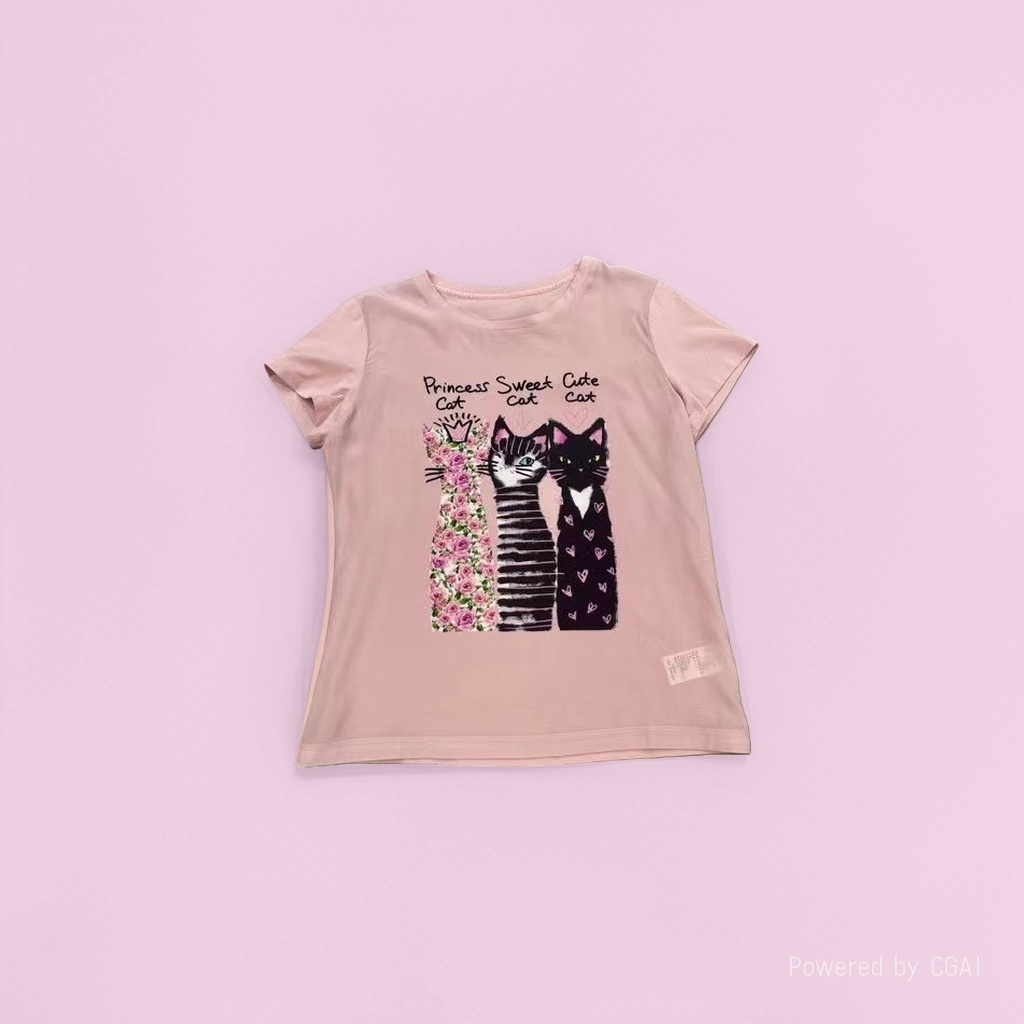 Mardi女士粉色猫咪图案女生夏季时尚爆款上衣